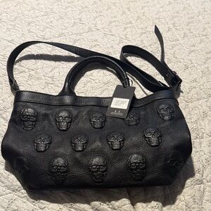 Edgy Black Skull Embossed Shoulder Bag